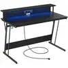 Image de Bureau gaming avec LED, Noir Boisé / 120L x 60P cm