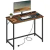 Image de Bureau informatique avec multiprises LED, Marron Rustique + Noir D'encre