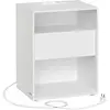 Image de Table d’appoint avec multiprise et tiroir (assemblage sans outils), Blanc Mat / 1