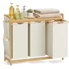 Image de Panier à linge en bambou, Blanc Crème / 150 L (3 Compartments)