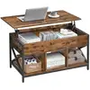 Image de Table basse avec plateau relevable, Marron Rustique + Noir