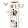Image de Grand Arbre à Chat avec Niches Paniers Griffoirs Toilettage, Blanc Crème / L (57 x 45 x 175 cm)