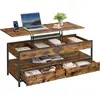 Image de Table basse avec plateau relevable, Marron Rustique + Noir d’Encre / 120L x (48-63) H cm