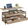 Image de Table basse avec plateau relevable, Marron Camel + Noir d’Encre / 120L x (48-63) H cm