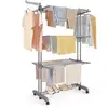 Image de Étendoir à linge à niveaux pliable avec roulettes pratique robuste