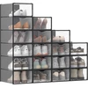 Image de Boîte à chaussures en plastique transparent avec porte, Transparentes + Noir D'encre / 12