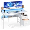 Image de Bureau gaming avec lumières led et multiprise 2 tiroirs 2 ports usb, Blanc Érable / 135L cm