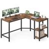 Image de Bureau informatique en forme de L, Marron Rustique + Noir D'encre / 120L x 130l cm