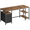 Image de Bureau d’ordinateur 3 étagères 2 tiroirs, Marron Rustique + Noir Mat / 160 x 60 cm