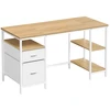 Image de Bureau d’ordinateur 3 étagères 2 tiroirs, Couleur Chêne Naturel + Blanc Mat / 140 x 60 cm