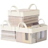 Image de Boîtes de rangement lot de 3 en tissu pliable, Couleur Crème / 30L x 20l x 15H cm