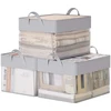 Image de Boîtes de rangement lot de 3 en tissu pliable, Gris Tourterelle / 40L x 30l x 25H cm
