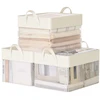 Image de Boîtes de rangement lot de 3 en tissu pliable, Couleur Crème / 40L x 30l x 25H cm