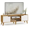 Image de Meuble TV avec étagère réglable, Chêne Naturel + Blanc Crème