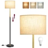 Image de Lampadaire moderne réglable avec abat-jour en tissu, Doré + Noir