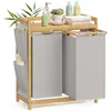 Image de Panier à linge en bambou, Gris Tourterelle / 100 L (2 Compartments)