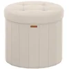 Image de Tabouret de rangement rond pliable avec couvercle, Beige Capuccino / Tissu Velours