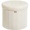 Image de Tabouret de rangement rond pliable avec couvercle, Blanc Crème / Tissu Peluche Teddy