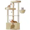 Image de Arbre à chat avec niche hamac plateformes et jouets amusants, Beige Sable