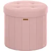 Image de Tabouret de rangement rond pliable avec couvercle, Rose Bonbon / Tissu Velours