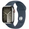 Image de Apple Watch Series 9 (45 mm GPS + Cellular) Smartwatch avec boîtier en Acier Inoxydable Argent et Bracelet Sport Bleu Orage (M/L). Suivi de l’activité Physique, apps Oxygène sanguin et ECG en occasion ou reconditionné