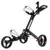 Image de chariot de golf à 3 roues pliable noir, avec porte-parapluie,porte-tee en aluminium,frein au pied,poignée rembourrée ajustable