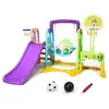 Image de Toboggan pour Enfants Aire de Jeux 6 en 1 Balançoire Portique avec Panier de Basketball Escalade But de Football