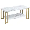 Image de Table Basse Imprimée Marbre 2 Etages Design Moderne 100x49.5x45cm