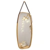 Image de Miroir Mural Suspendu, Miroir de Salle de Bains, avec Cadre en Bambou et Sangle en Cuir Réglable, Coin Arrondi, 77cm X 44 cm X 1,5cm (L X l X H)