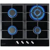 Image de Plaque de cuisson gaz encastrable TG4V-199 Verre Noir 4 foyers 8000W Grilles fonte Gaz ville et bouteille