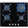 Image de Plaque de cuisson gaz encastrable TG4V-198 Verre Noir 4 foyers 8000W Grilles fonte Gaz ville et bouteille
