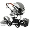 Image de Poussette 3 en 1 Bébé Combinée Siège-Auto Nacelle Trio Réversible cuir pu Roues increvables Canne.gris