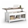 Image de Table basse avec plateau relevable 3 compartiments ouverts pour rangement polyvalents pour salon bureau blanc