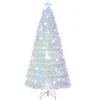 Image de Sapin de Noël Artificiel Lumineux LED Fibre Optique 210cm Blanc Feuilles Irisées