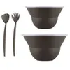 Image de Lot de 2 saladiers 3l/4.9l avec couvercle + couverts marron K2551-451-143S-1