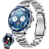 Image de Montre Connectée XTRADITECH Ronde Hybride Lunette Appel Bleutooth Micro Assistant Vocal Thermomètre Bracelet Acier Inoxydable - Bleu