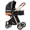 Image de Poussette 3 en 1 Bébé Combinée Siège-Auto Nacelle Trio Réversible Réglable Haute Qualité noir et or