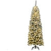 Image de Sapin de Noël Artificiel de 180 cm avec Charnières Flocons de Neige LED 250 Lumières Aiguilles en PVC et Support Métallique