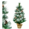 Image de Mini Arbre de Noël Artificiel de Table H60CM en PVC avec 34 Branches,Décoré de Pommes de Pin Base de Ciment en Toile de Jute
