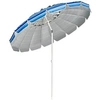 Image de parasol de plage inclinable navy 2,45m protection UPF 50+ baleines en fibre de verre avec sac pied amovible pour jardin terrasse