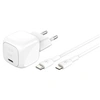 Image de secteur USB-C 30W Power Delivery, avec câble d'un mètre USB-C vers lightning inclus, blanc.