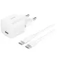 Image de secteur USB-C 25W Power Delivery, avec câble d'un mètre USB-C vers USB-C inclus, blanc.