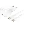 Image de secteur USB-C 20W Power Delivery, avec câble d'un mètre USB-C vers USBC-C inclus, blanc.