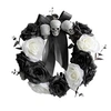 Image de Couronne de Vigne Rose Crâne d'Halloween FONGWAN Guirlande Fleurs Artificielles Décoration Pendentif de Porte
