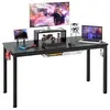 Image de Bureau Gaming, Gamer Table avec Etagère pour Ecran, Crochet Casque, Porte Gobelet, 140 x 60 x 74 cm, Montage Facile