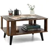 Image de Table Basse à 2 Niveaux, Table d'Appoint Industriel 4 Jambes Patins Antidérapants pour Salon, Chambre, Bureau, 70 x 50 x 41 cm, Marron Rustique