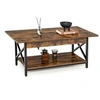 Image de Table Basse à 2 Niveaux, Table Salon Industrielle Plateau en Bois et Cadre Métallique en Forme de X, Pieds Réglables, 110 x 60 x 48 cm