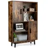 Image de Bibliothèque, Etagère à 4 Niveaux avec 2 Portes, Meuble de Rangement avec Patins Anti-rayures, 80x24x119,5 cm, Industrie