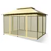 Image de Tonnelle de Jardin en Acier&Tissu, avec Rideaux Moustiquaires Amovibles et Toits Doubles, Beige