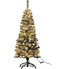 Image de Sapin de Noël Artificiel à Flocons de Neige LED 140CM à Charnières avec 150 Lumières Aiguilles en PVC Support Métallique